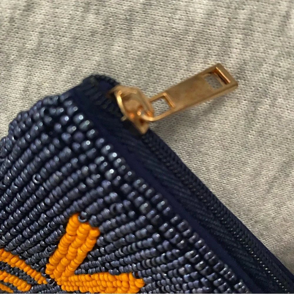 War‎ Eagle Game Day Auburn University Beaded Coin Purse w/ Zipper Blue Orange